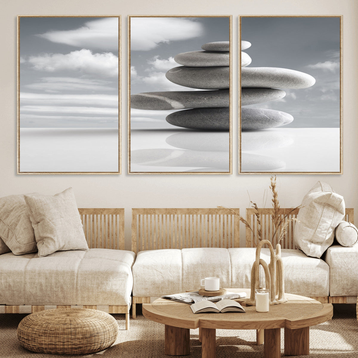 Zen Stone Wall Art Canvas Print, Balanced Rock Stack Framed