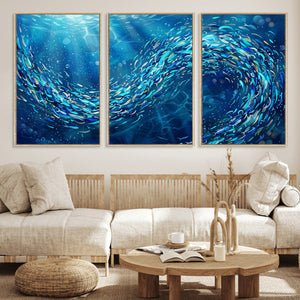School of Fish Canvas Print | Blue Ocean Underwater Wall Art
