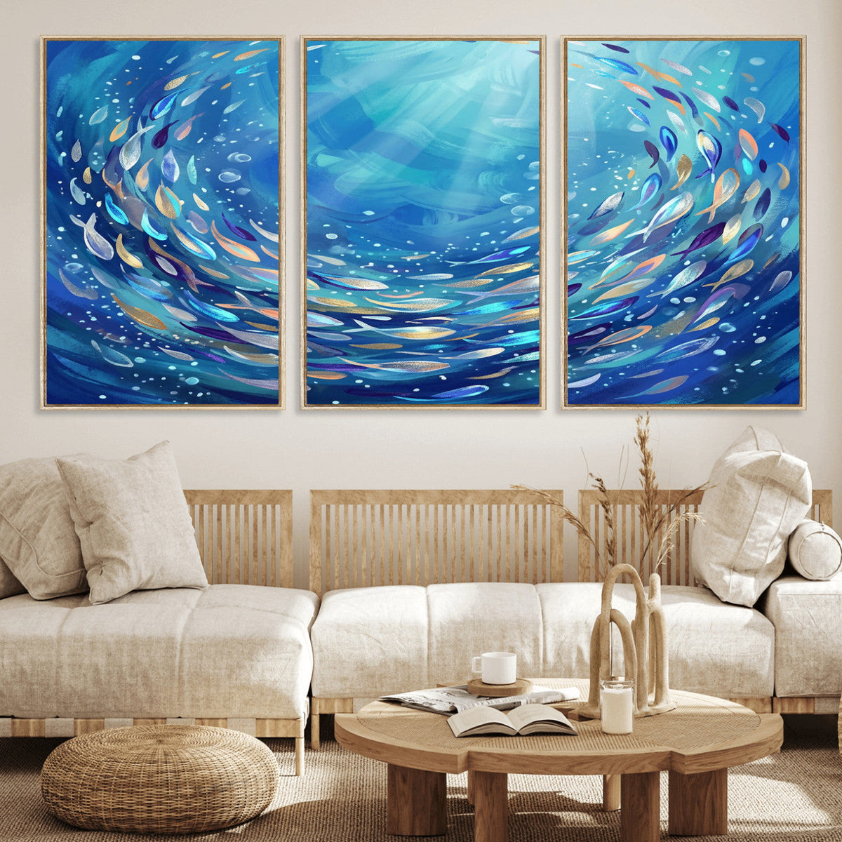 School of Fish Canvas Print | Blue Ocean Underwater Wall Art