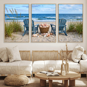 Large Beach Canvas Wall Art Coastal Adirondack Chairs Ocean