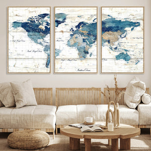Watercolor World Map Canvas Wall Art Print – Abstract