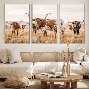 Texas Longhorn Canvas Wall Art, Rustic Farm Animal Photography Print, Farmhouse Country Decor, Western Ranch Art