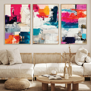 Blue Teal Abstract Canvas Wall Art, Modern Textured Painting Print, Navy Orange White Contemporary Art, Neutral Living Room Decor, Office Art