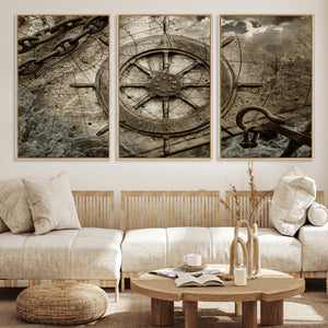 Wooden Ship Wheel Canvas Print, Multi Panel Canvas Wall Art