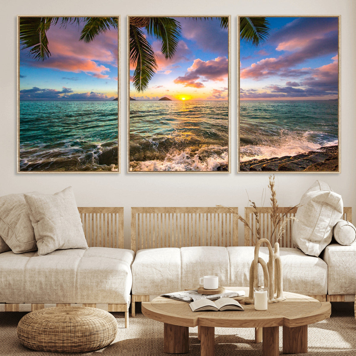 Framed Tropical Sunset Art Canvas Print