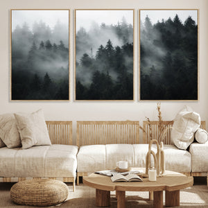 Foggy Forest Wall Art Canvas Print | 3 Panel Large Misty