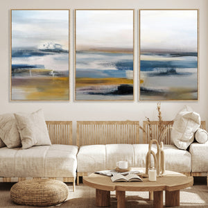 Abstract Landscape Wall Art Canvas | 3 Panel Modern Blue,