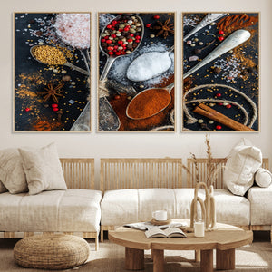 Spices and Seasonings Canvas Wall Art – Colorful Triptych