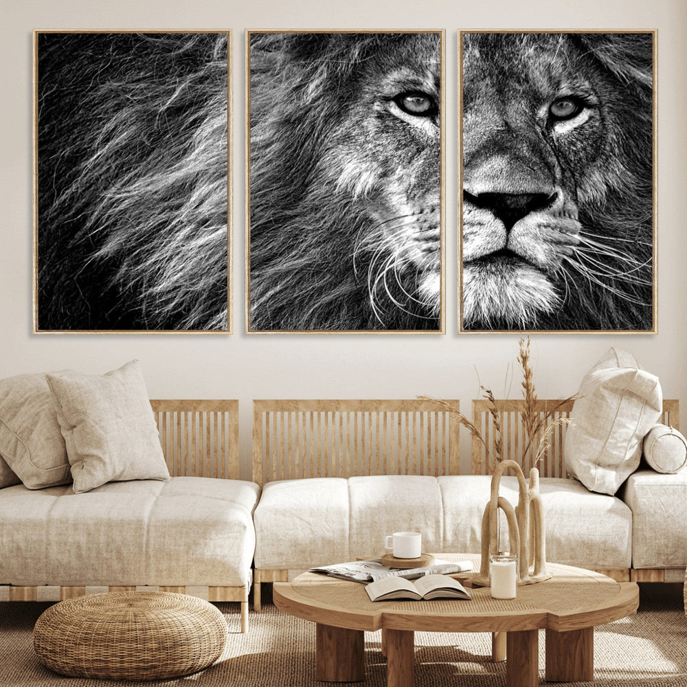Black and White Lion Canvas Wall Art Print – Wildlife