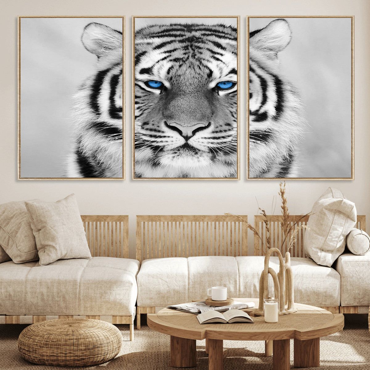 Black and White Tiger Wall Art Animal Canvas Print