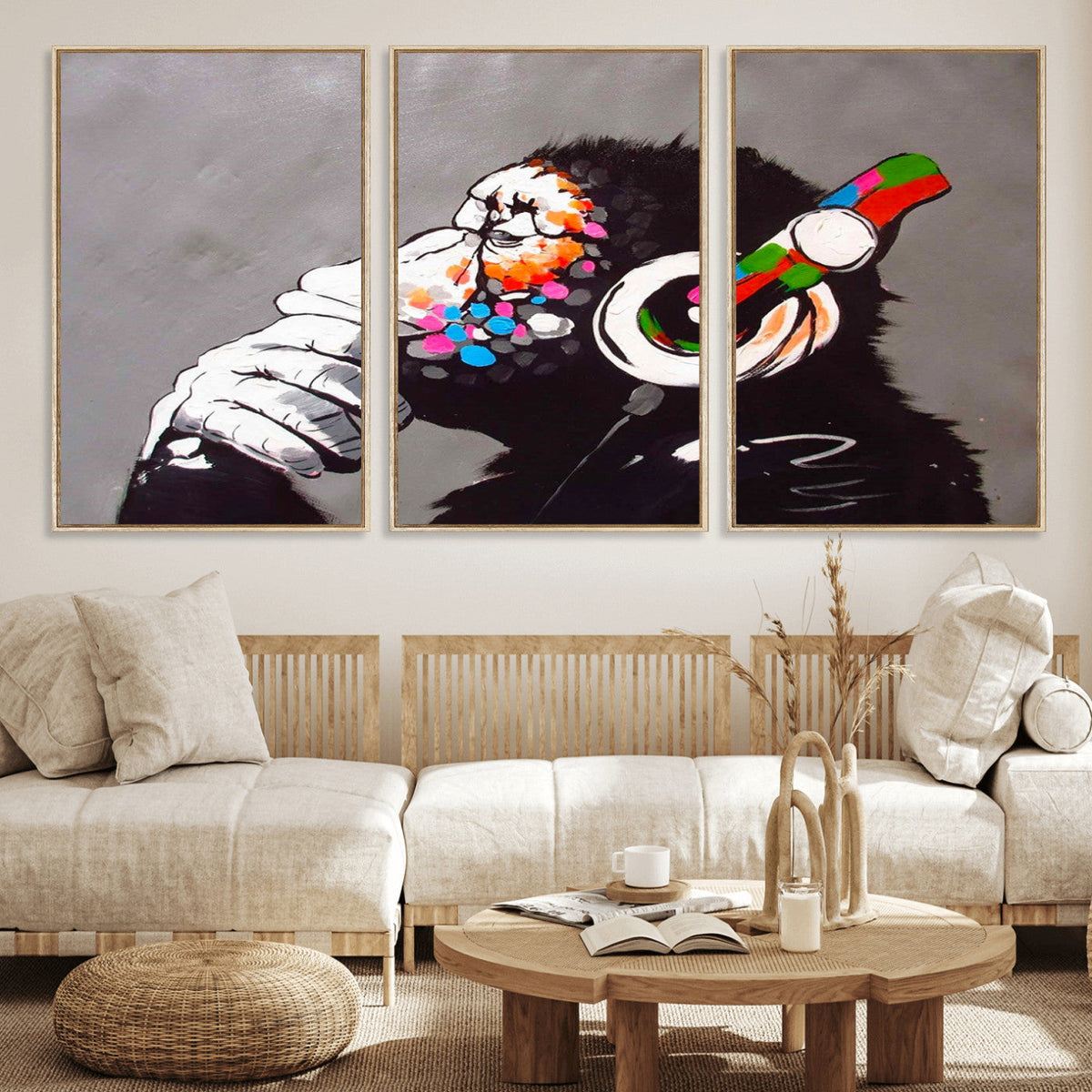 Dj Monkey Listening to Music Wall Art Print | Banksy Monkey