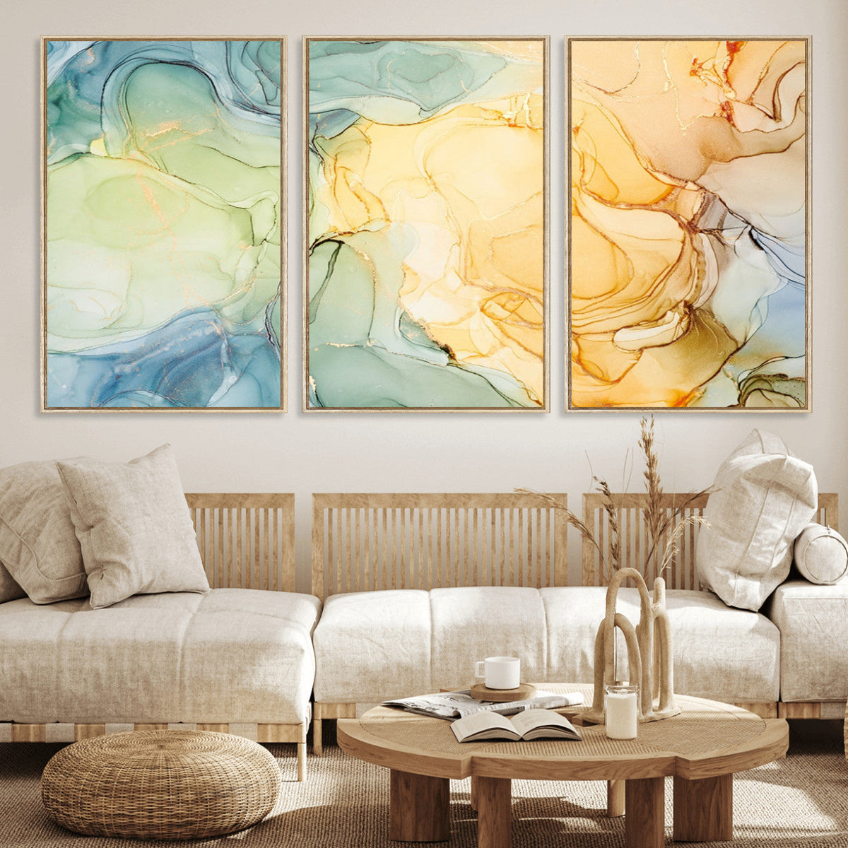 Green and Yellow Marble Fluid Effect Wall Art, Green and