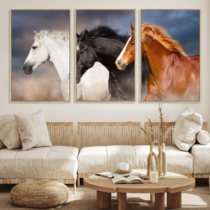 Animal Wall Art Three Horses Farmhouse Art Canvas, Framed