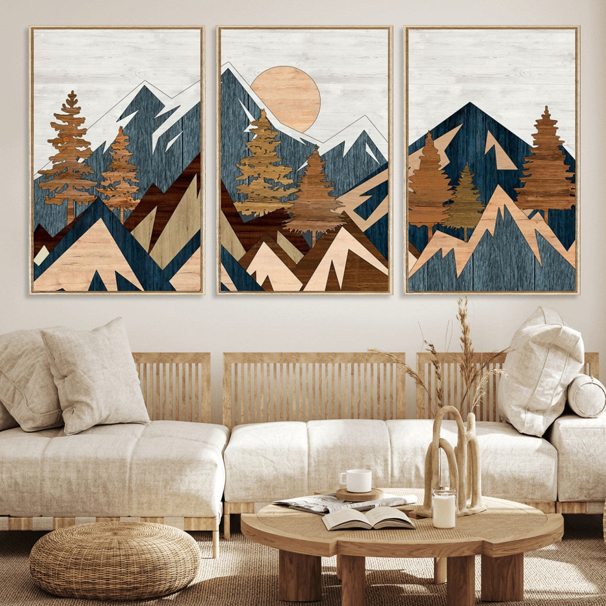 Abstract Wood Panel Effect Mountain Range Top Wall Art