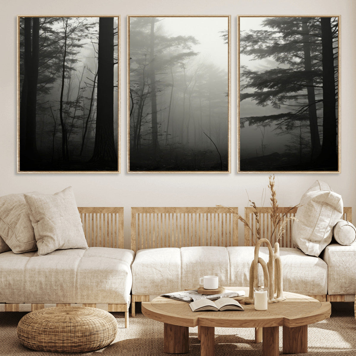 Misty Forest Wall Art Premium Canvas Print a Foggy and