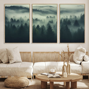 Misty Forest Wall Art Premium Canvas Print a Foggy and
