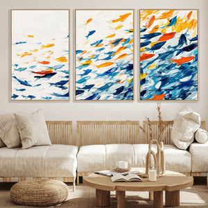 Abstract Fish Shoal Wall Art Canvas Print, Colorful Fish