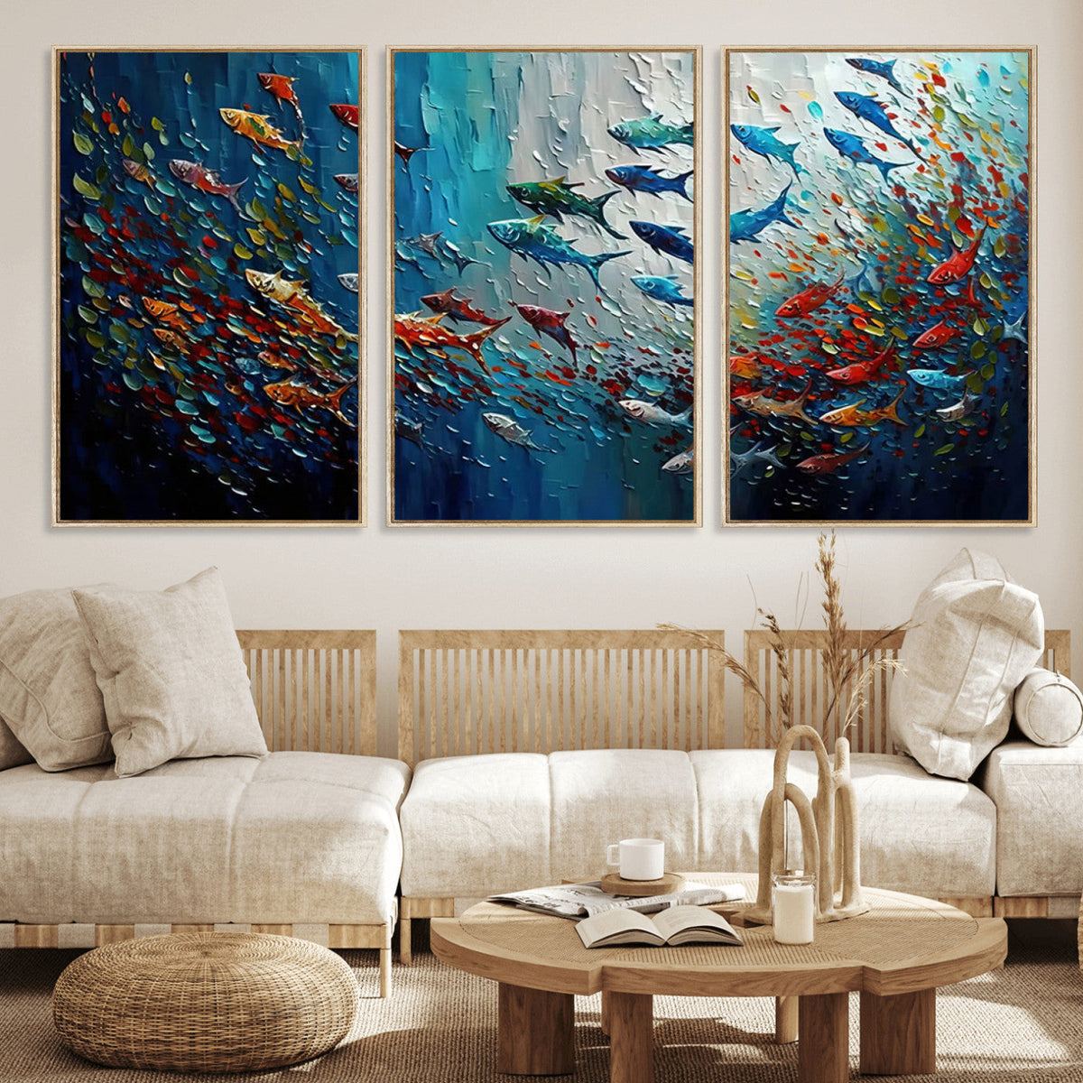 Modern Abstract Fish Shoal Wall Art Canvas Print, Colorful