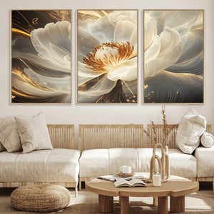 Gold Floral Wall Art Canvas Print, Framed Modern Flower Art
