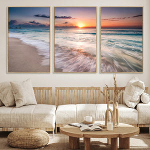 Sunset Beach Wall Art – Soothing Coastal Landscape, Ready to