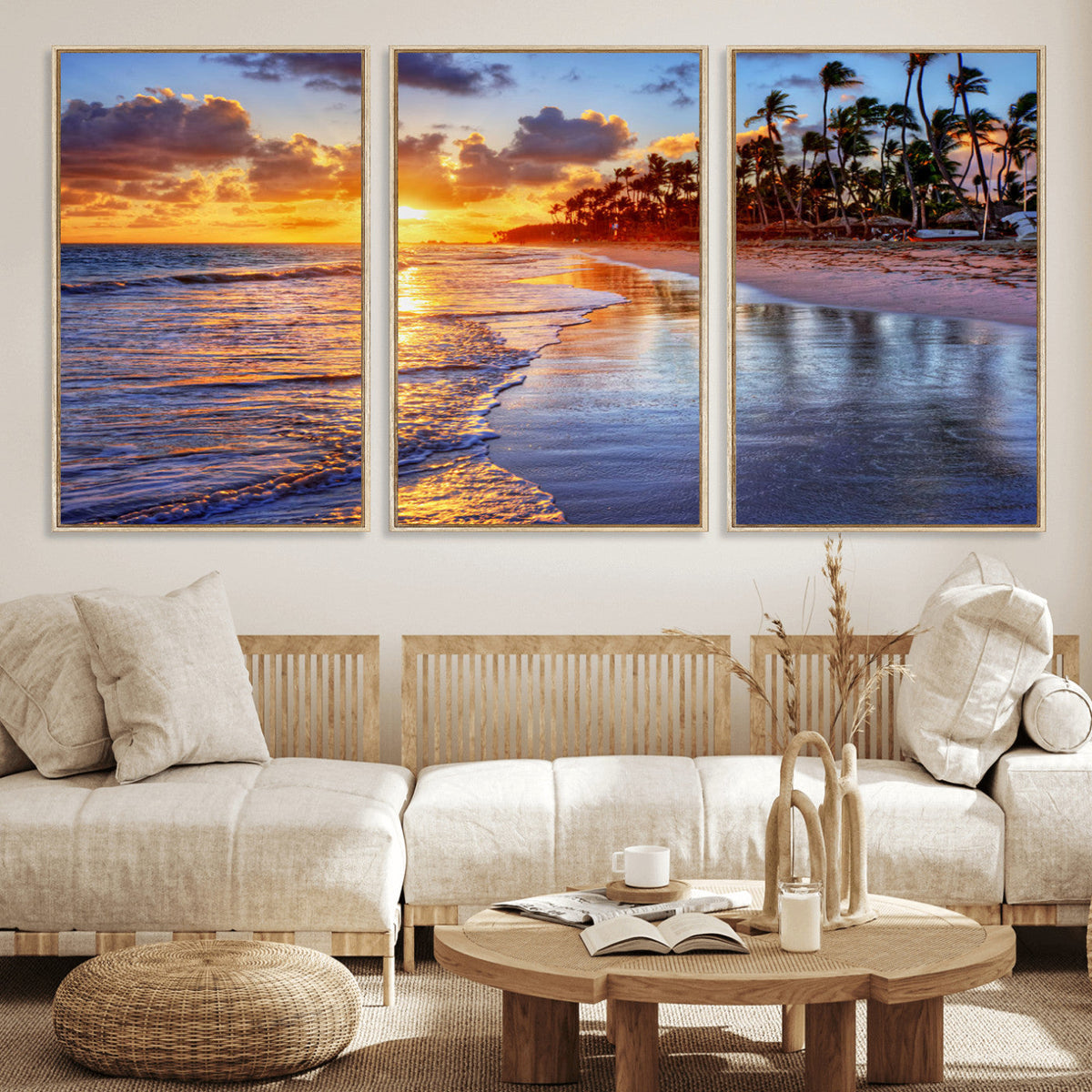 Serene Beach Sunset Wall Art Canvas- Coastal Seascape Print