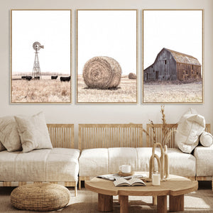 Rustic Farmhouse Wall Art Set of 3 – Country Barn and Wheat