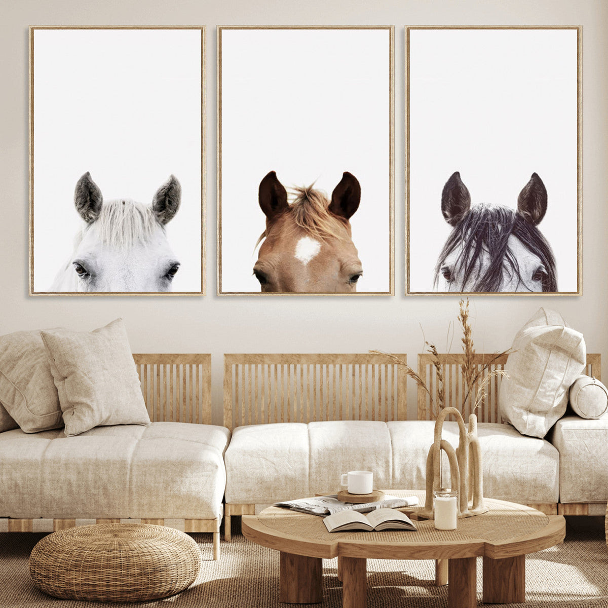 Horse Prints Set, Set of 3 Horse Wall Art, Horses Portraits,