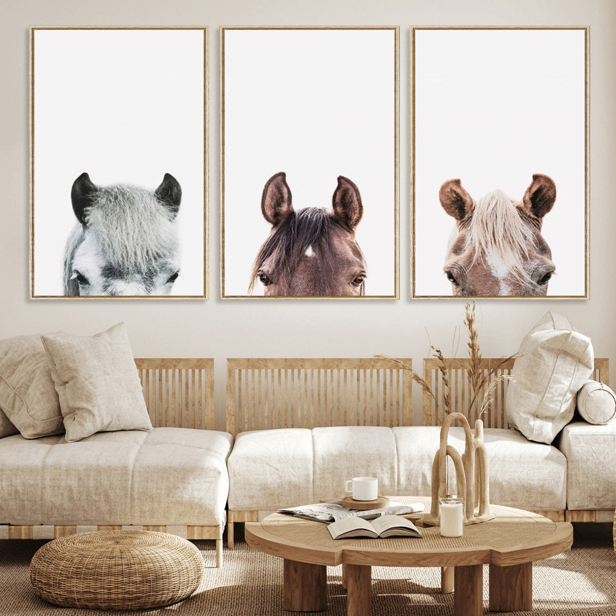 Horse Wall Art - Minimalist Horse Triptych Wall Art – Modern