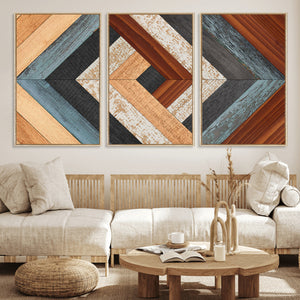 Geometric Wood Art Wall Decor Canvas Print, Rustic Wooden