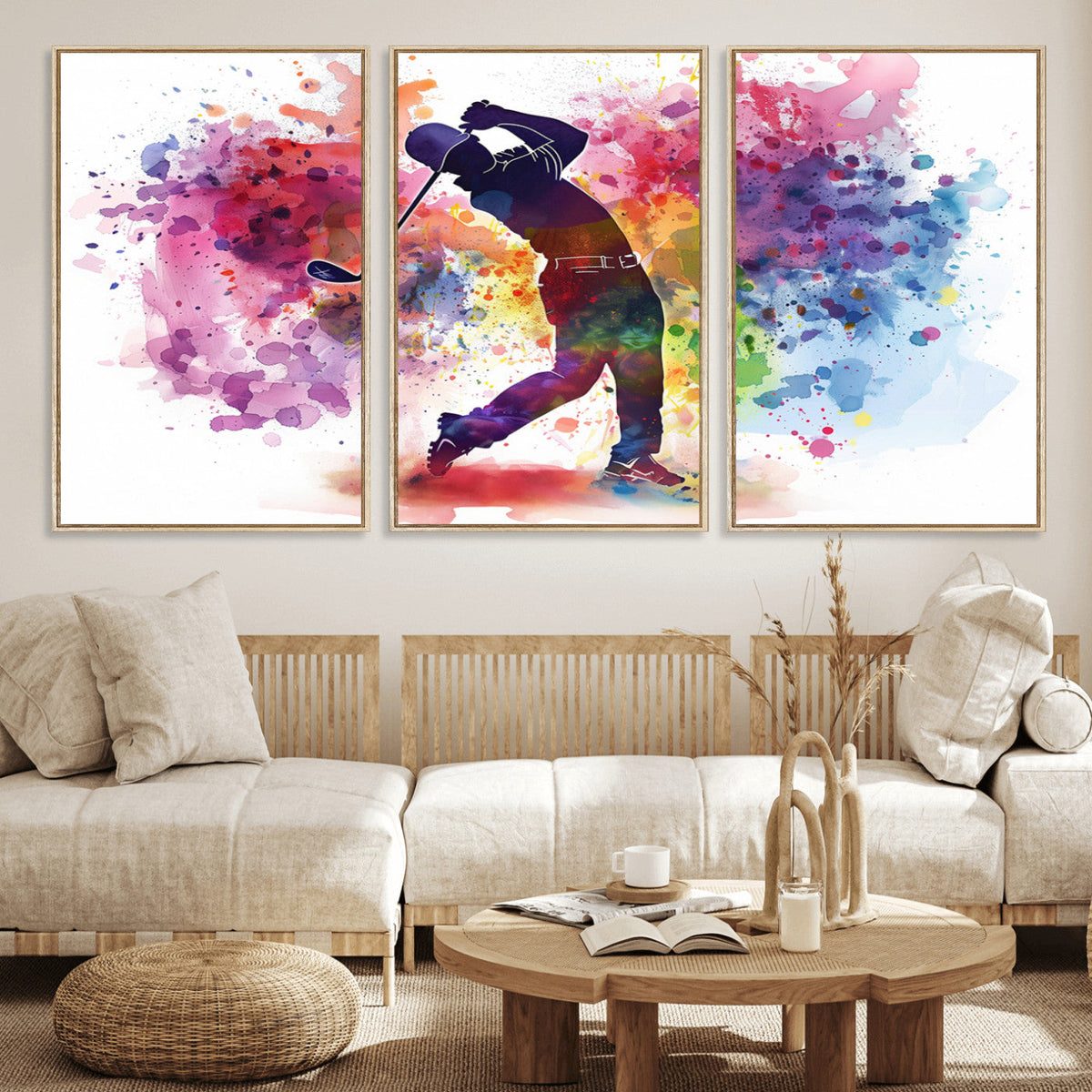 Colorful Golfer Swing Wall Art Canvas Print - Ready to Hang,