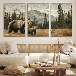 Rustic Grizzly 399 Bear Family Wall Art Canvas Print