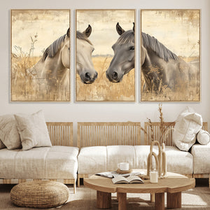Chines Ink Style Grunge Horses Wall Art Canvas Print