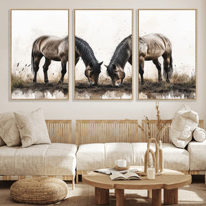Chines Ink Style Horses Wall Art Canvas Print