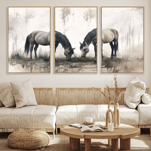 Chines Ink Style Vintage Horses Wall Art Canvas Print for