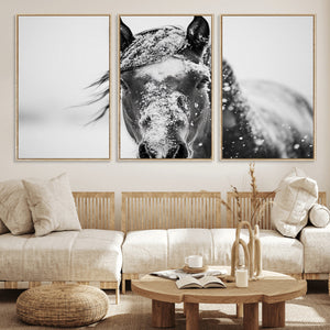 Western Wall Art | Black and White Winter Horse Wall Art |