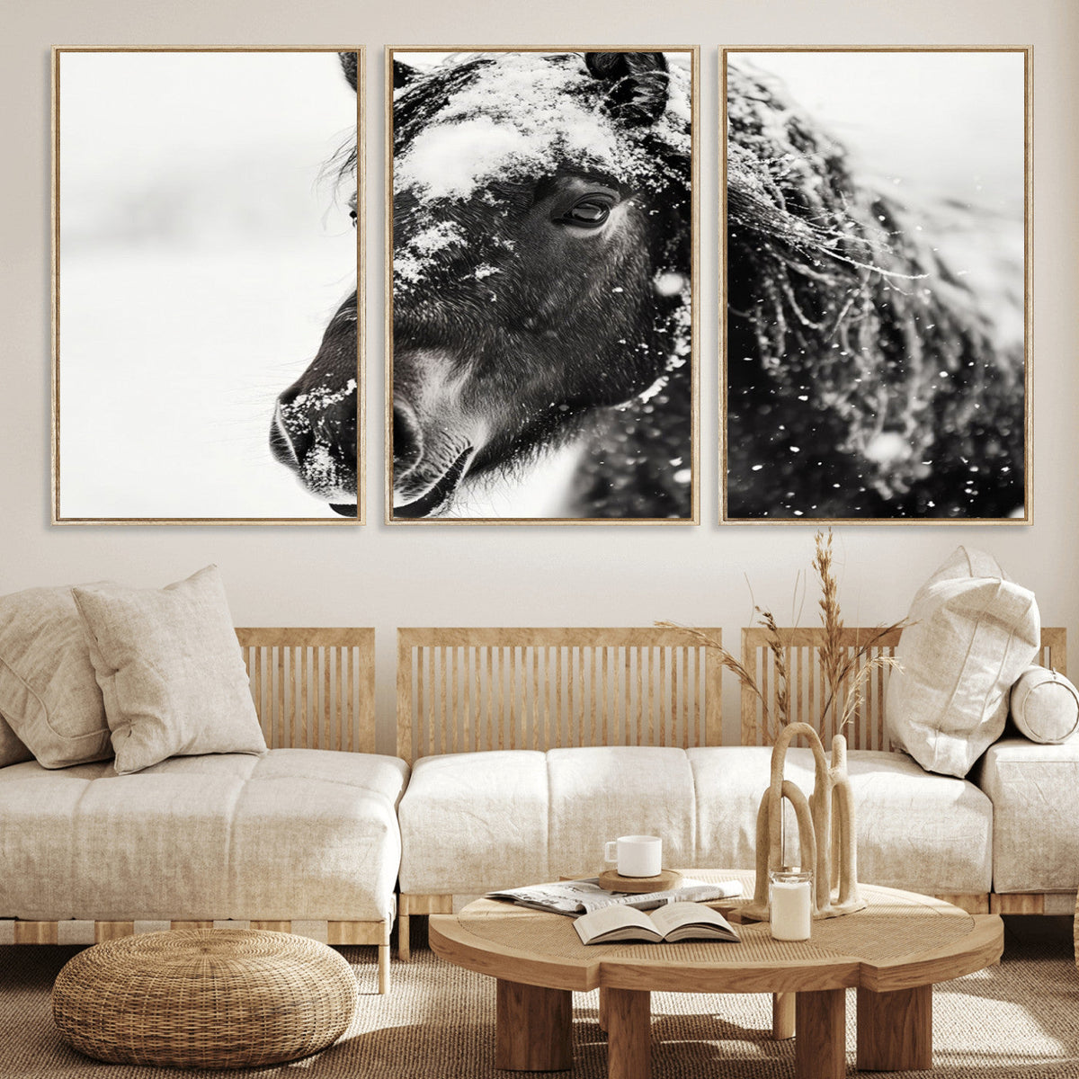 Framed Black and White Horse Wall Art | Ready to Hang and