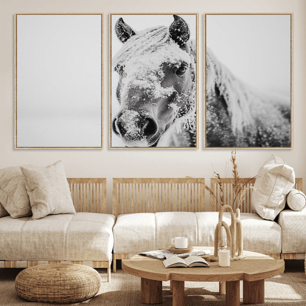 White Horse Wall Art | Ready to Hang and Framed | Winter