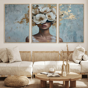 Golden Petal Wall Art - Petal Silhouette Woman Wall Art