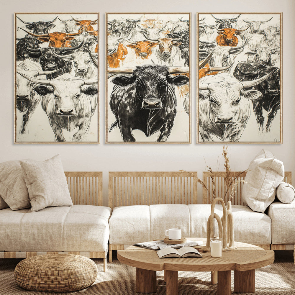 Texas Longhorn Wall Art Canvas Print – Herd Abstract Cow