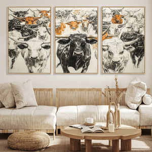 Texas Longhorn Wall Art Canvas Print – Herd Abstract Cow