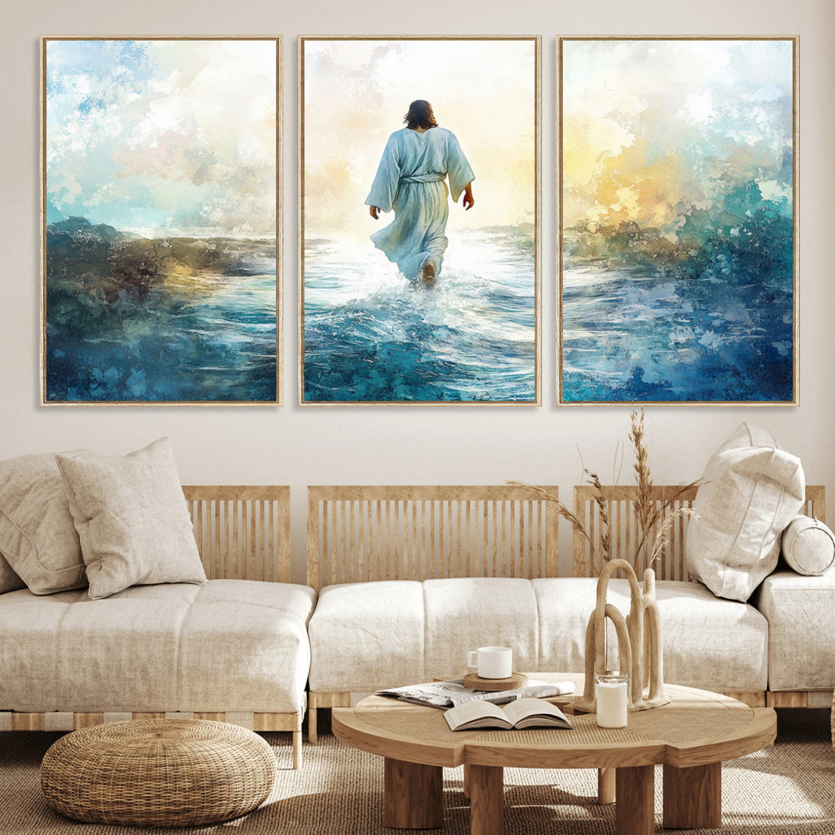 Watercolor Jesus Walking on Water Canvas Print, Christian