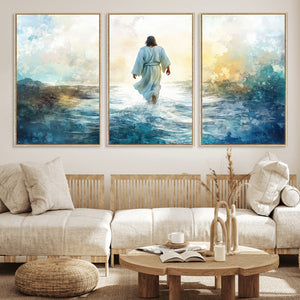 Watercolor Jesus Walking on Water Canvas Print, Christian