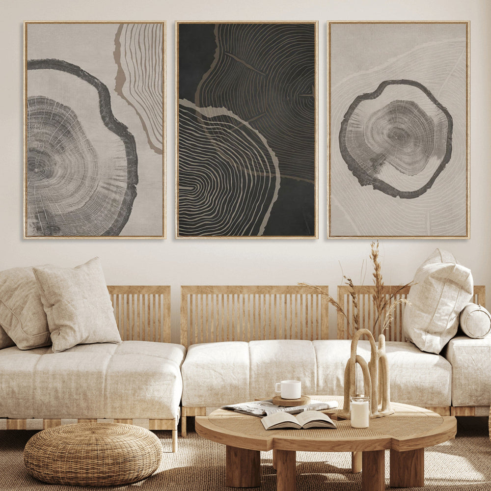 Modern Abstract Tree Ring Canvas Art Set | 3 Panel Large