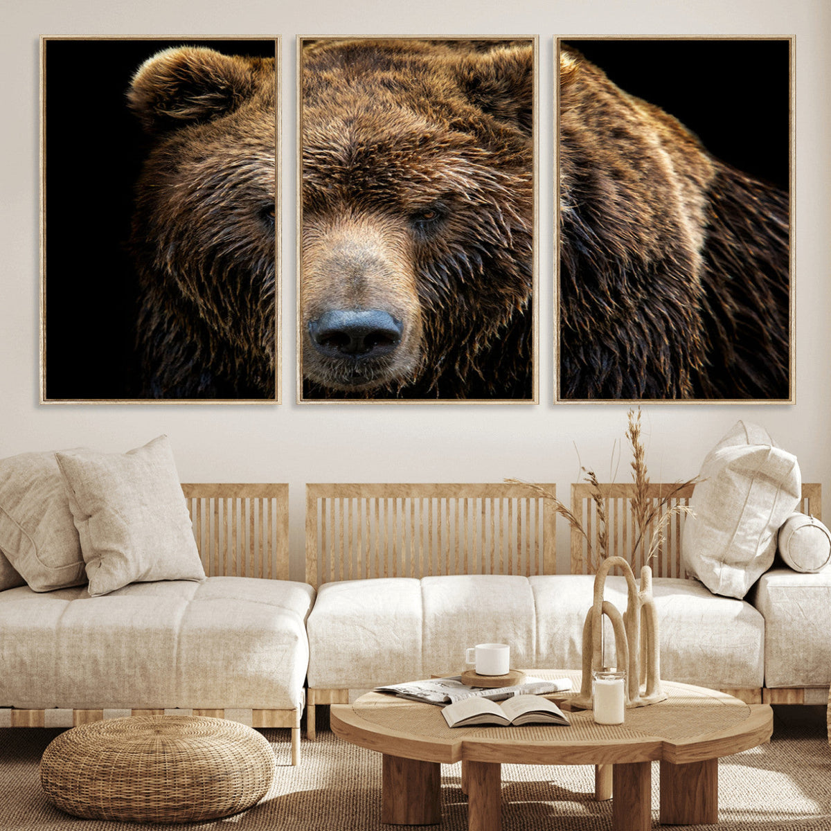 Grizzly Brown Bear Canvas Wall Art, Wildlife Animal Canvas