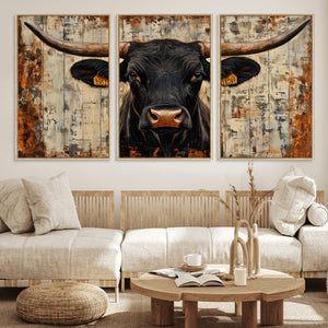 Rustic Texas Artwork Wall Art Canvas Print - Abstract Cow