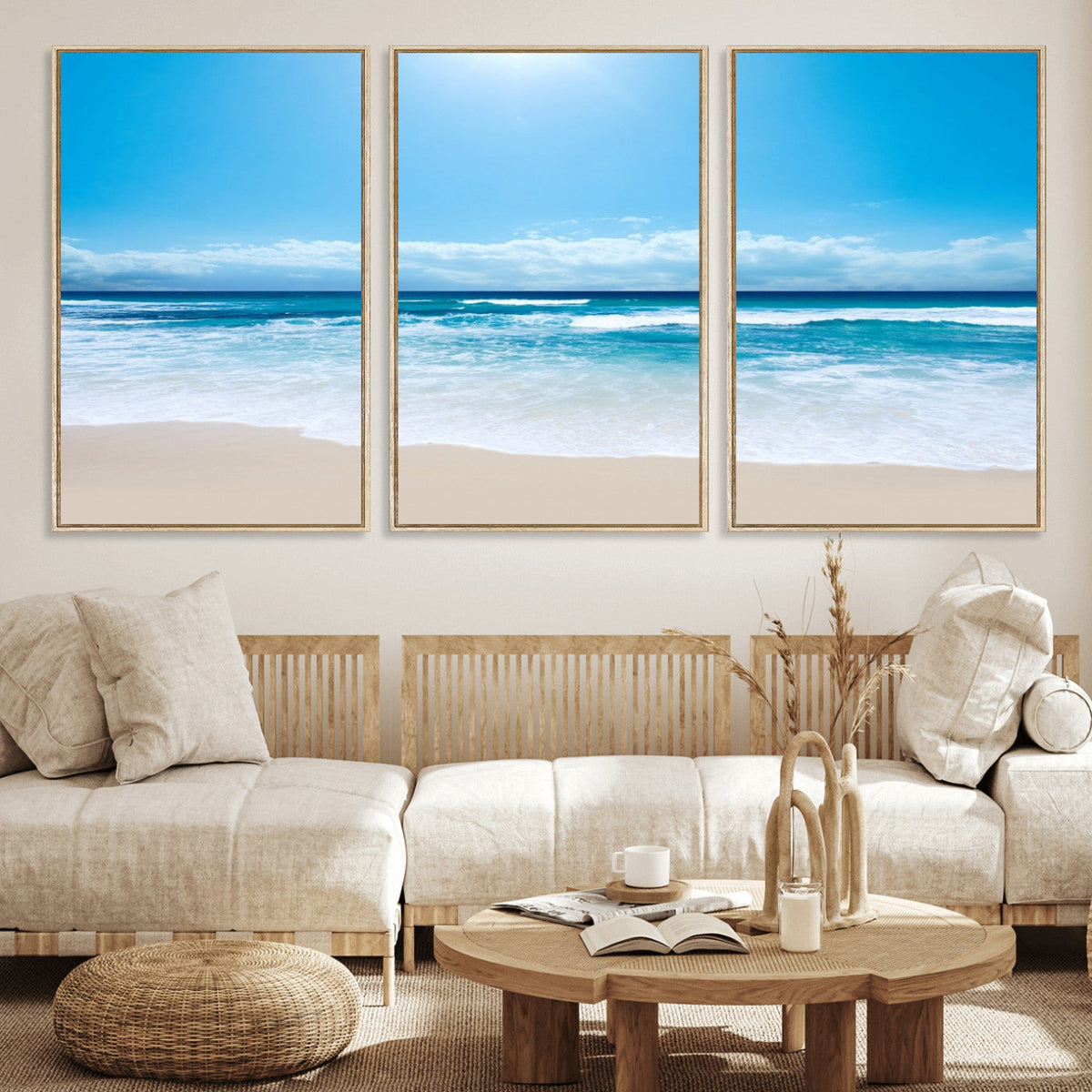 Wall Art Canvas Print Shiny Blue Sea and Beach