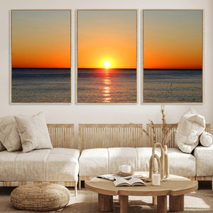 Golden Horizon Sunset Over Ocean Wall Art Canvas Print –