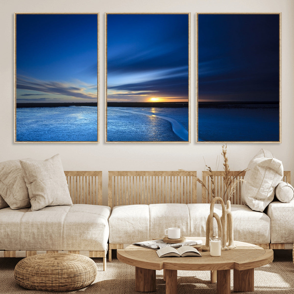 Blue Sunset Ocean Canvas Wall Art Print – Serene Coastal