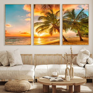 Tropical Sunset Beach Canvas Wall Art Print – Vibrant Palm