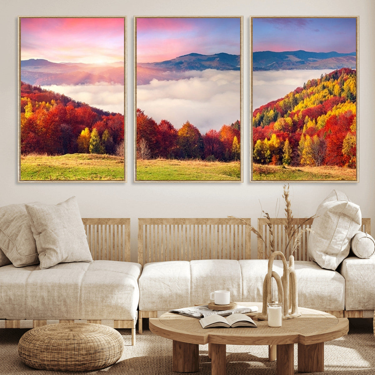 Autumn Mountain Foggy Landscape Wall Art Canvas Print |